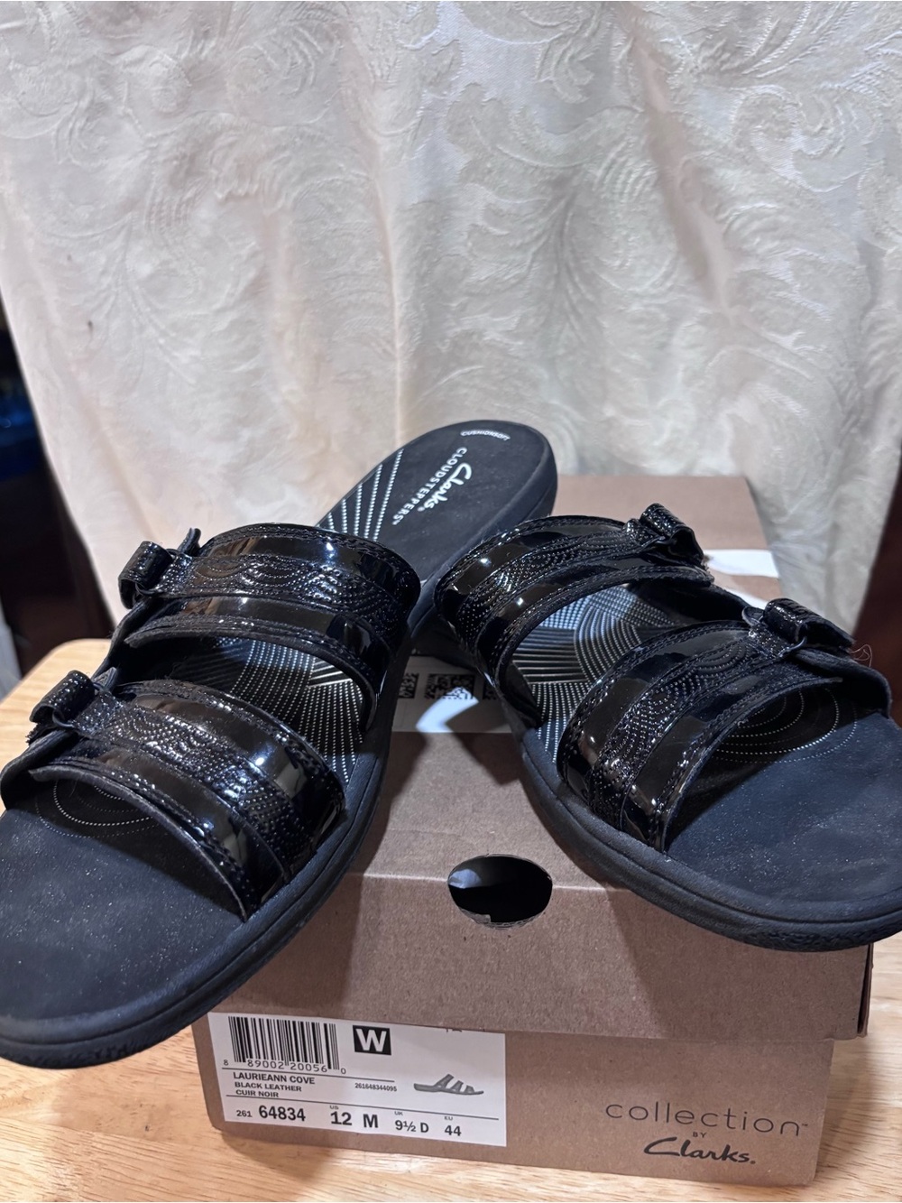 Clarks Black Strappy Slide Sandals